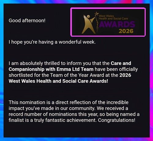 West Wales Health and Social Care Awards Letter